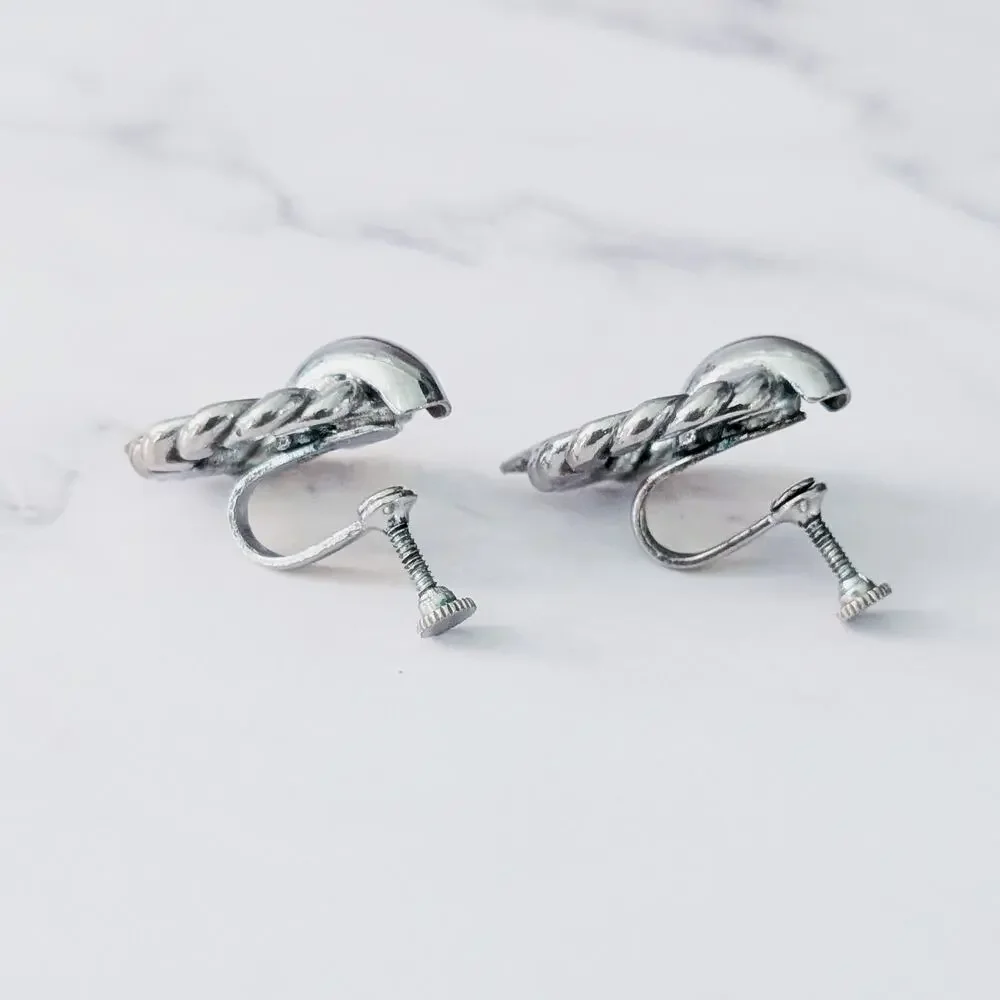 Vintage Screw On Earrings Silver Tone - Small Mark